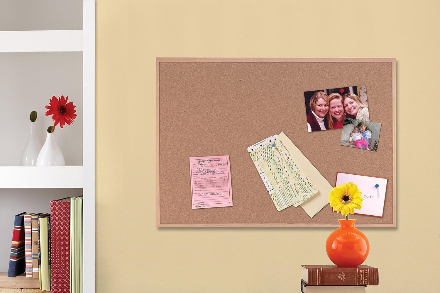 image:imageQuartet 35380342Q Corkboard Framed Bulletin Board 17 x 23 Cork Board Oak Finish Frame Brown