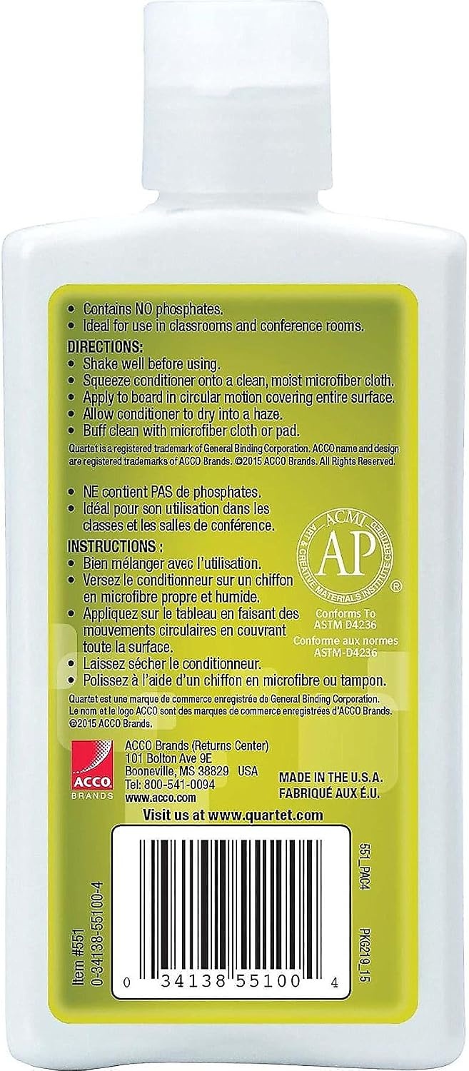 image:imageQuartet 551 Whiteboard ConditionerCleaner for Dry Erase Boards 8 oz Bottle8 Ounce Pack of 1