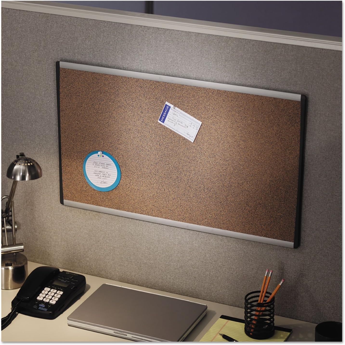 image:imageQuartet Bulletin Board 30 x 18 Corkboard Cubicle Arc Aluminum Frame ARCB301830W x 18H
