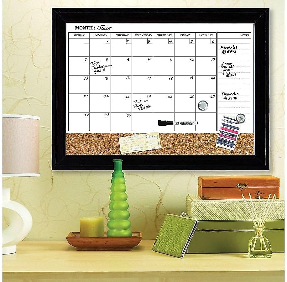 image:imageQuartet Combination Magnetic Whiteboard Calendar amp Corkboard 17 x 23 Combo Dry Erase White Board amp Cork Bulletin Board Message Board Black Frame 79275Board