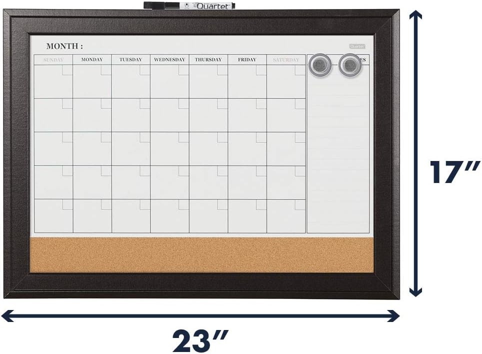 image:imageQuartet Combination Magnetic Whiteboard Calendar amp Corkboard 17 x 23 Combo Dry Erase White Board amp Cork Bulletin Board Message Board Black Frame 79275Board