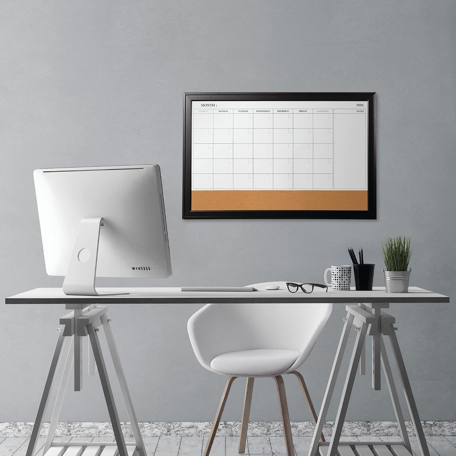image:imageQuartet Combination Magnetic Whiteboard Calendar amp Corkboard 23 x 35 Combo White Board amp Cork Board Ebony Frame 7928422W x 5H