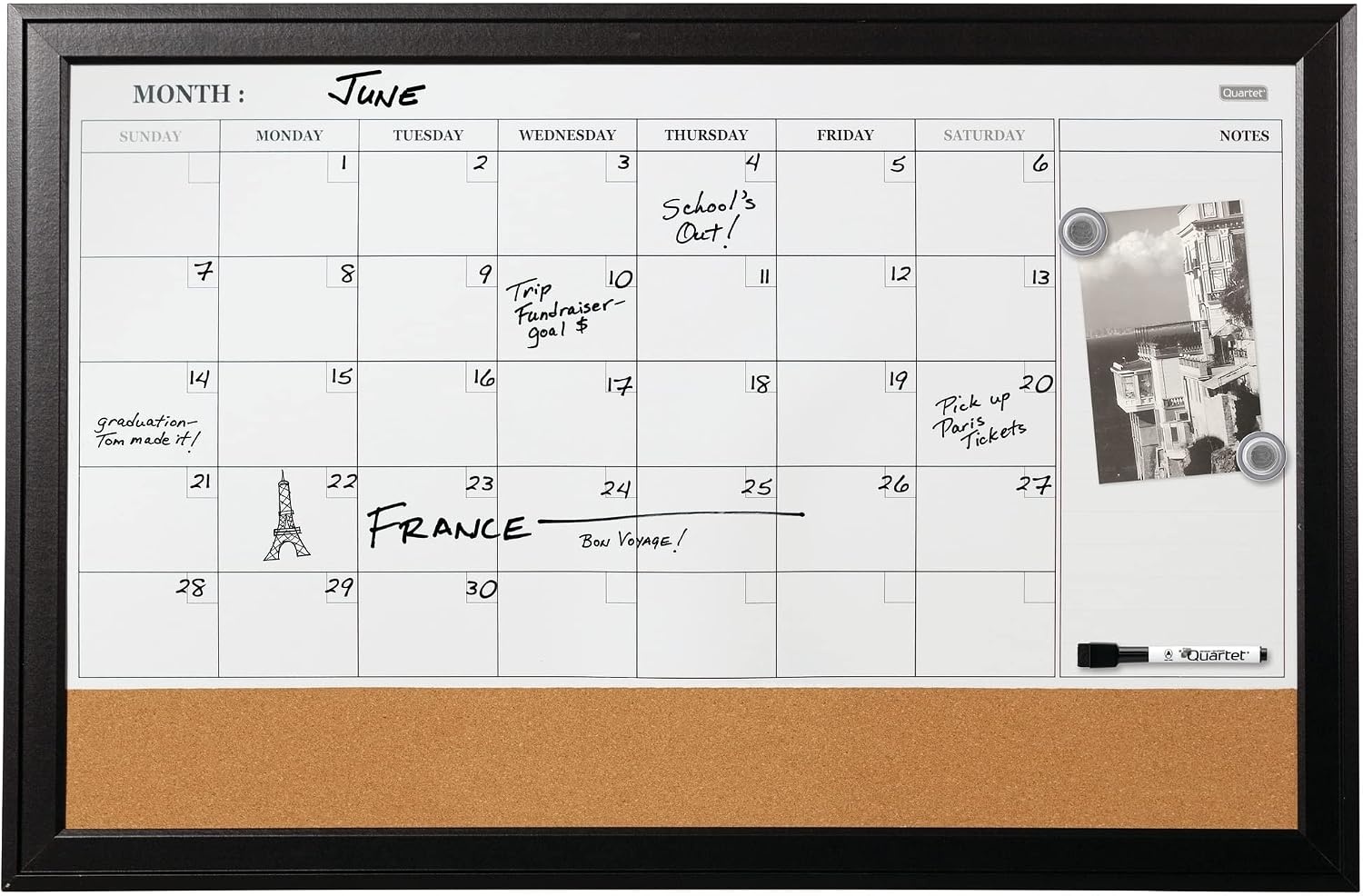 image:imageQuartet Combination Magnetic Whiteboard Calendar amp Corkboard 23 x 35 Combo White Board amp Cork Board Ebony Frame 7928422W x 5H