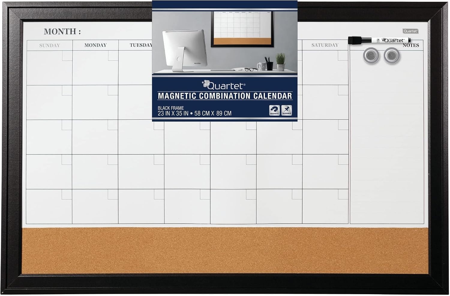 image:imageQuartet Combination Magnetic Whiteboard Calendar amp Corkboard 23 x 35 Combo White Board amp Cork Board Ebony Frame 7928422W x 5H