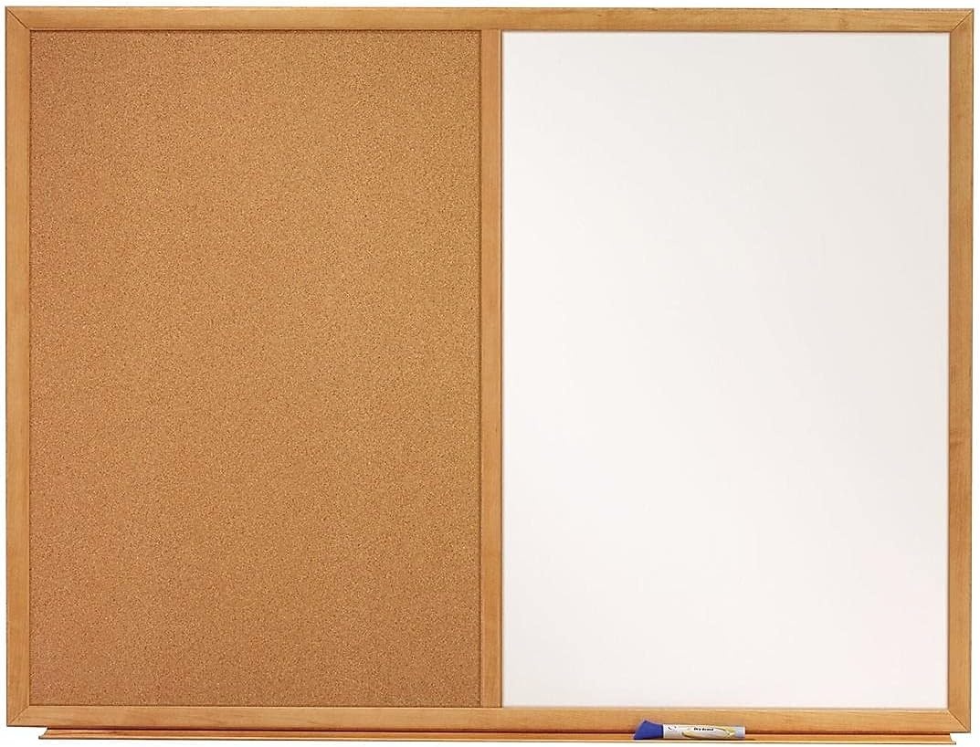 image:imageQuartet Combination Whiteboard amp Corkboard 3 x 2 Combo White Board amp Cork Board Oak Finish Frame S553Oak Finish Frame