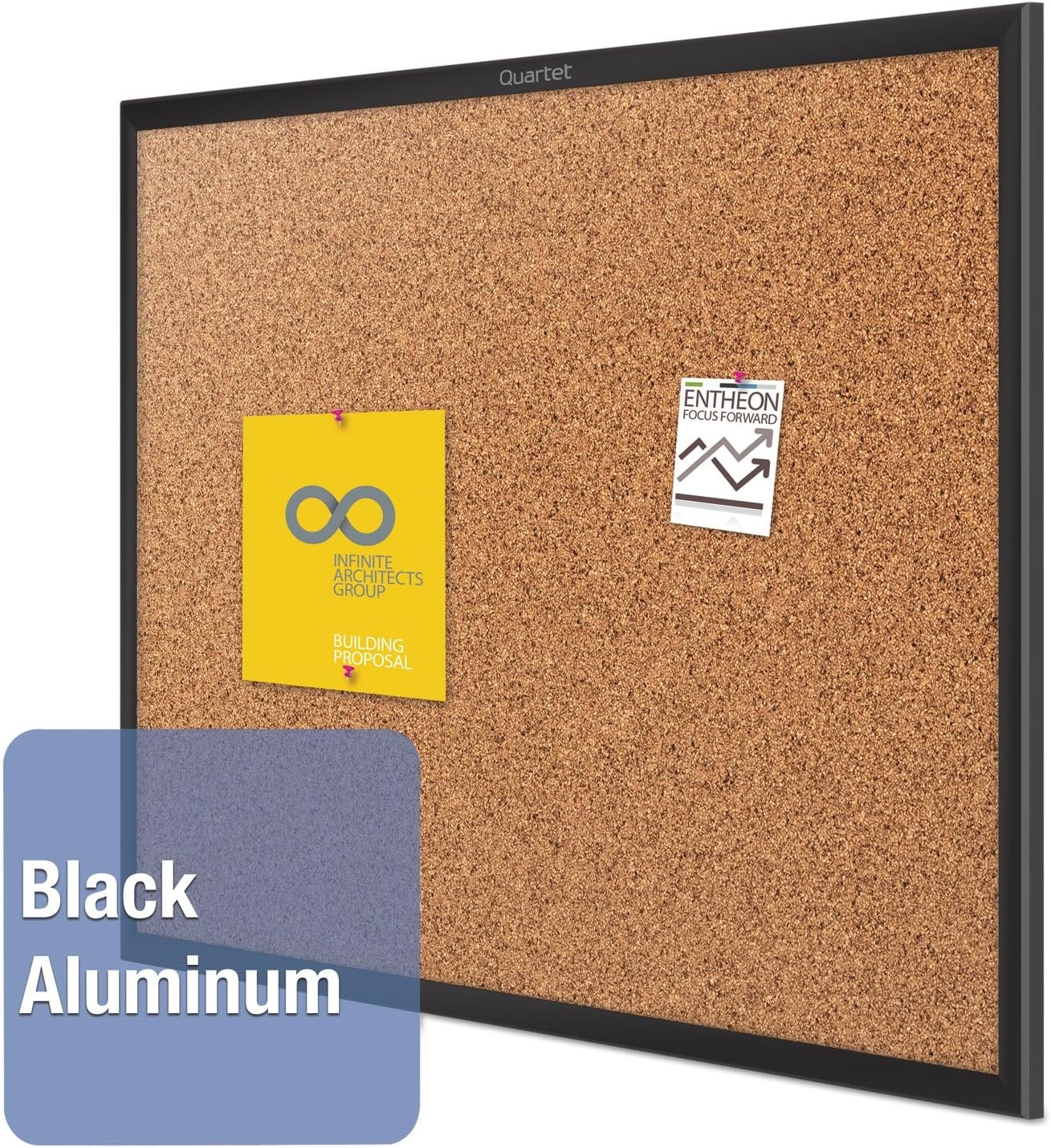 image:imageQuartet Cork Bulletin Board 24W x 18H Pin Board Black Aluminum Frame 2301BBlack