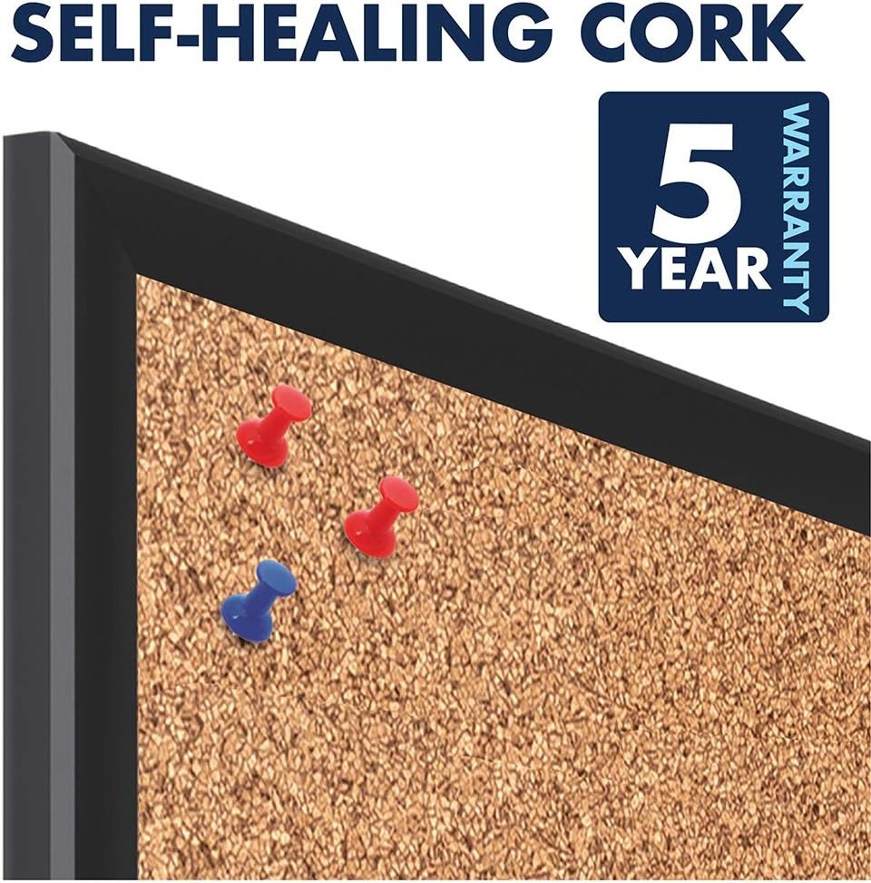 image:imageQuartet Cork Bulletin Board 24W x 18H Pin Board Black Aluminum Frame 2301BBlack