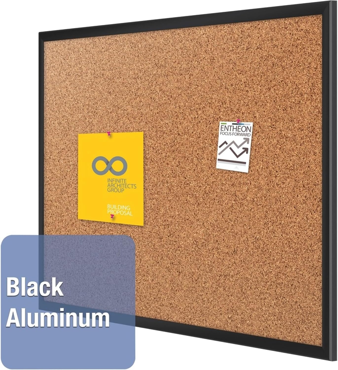 image:imageQuartet Cork Bulletin Board 24W x 18H Pin Board Black Aluminum Frame 2301BBlack