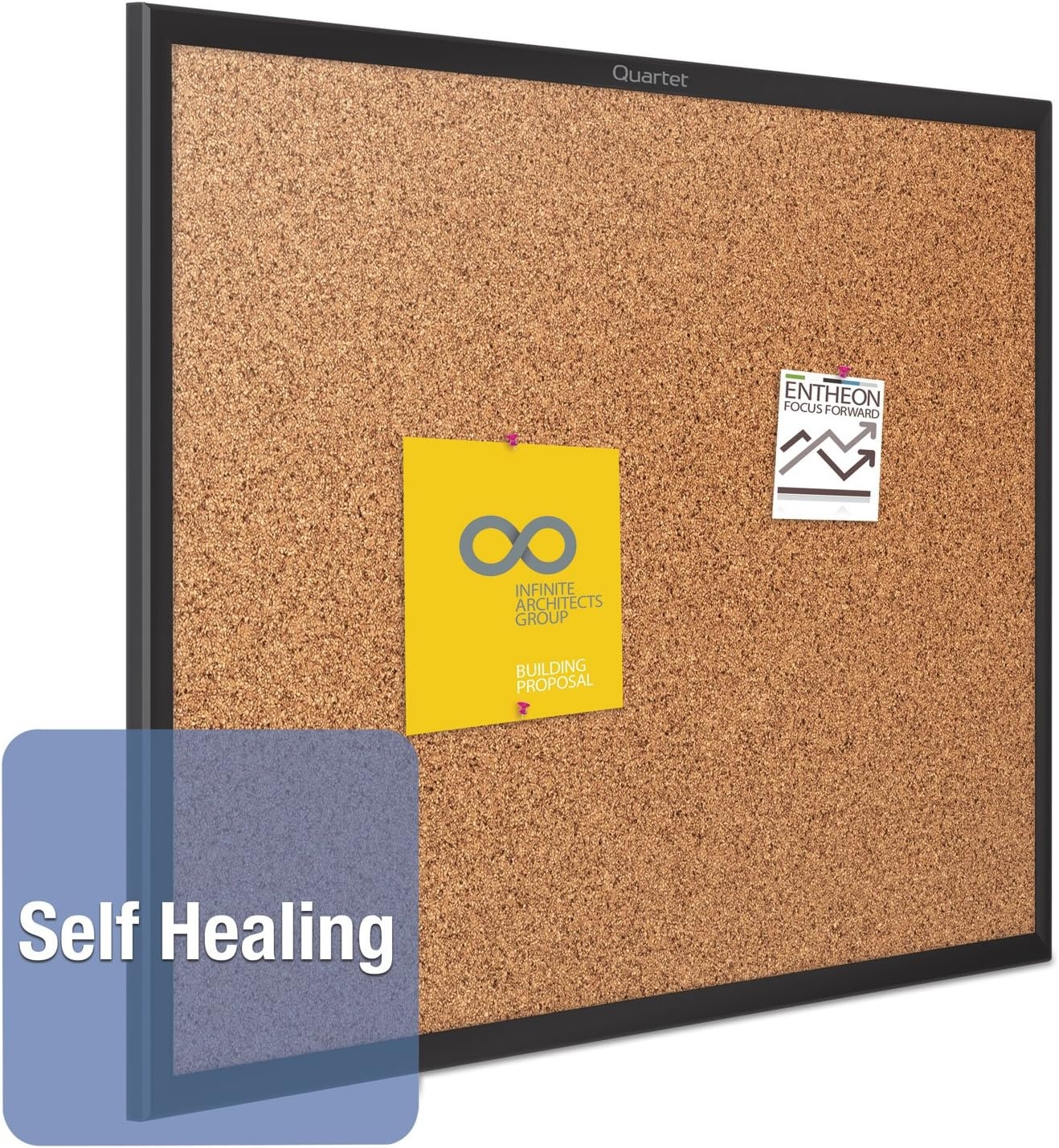 image:imageQuartet Cork Bulletin Board 24W x 18H Pin Board Black Aluminum Frame 2301BBlack