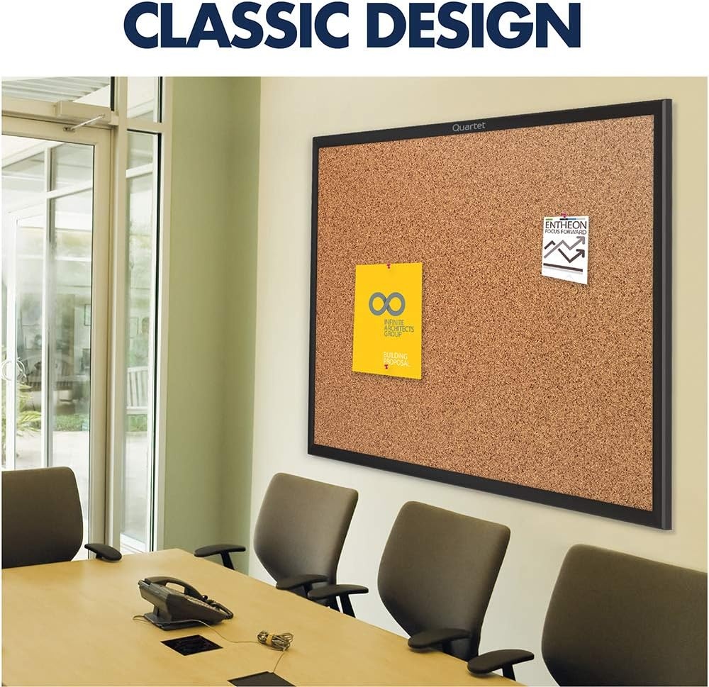 image:imageQuartet Cork Bulletin Board 24W x 18H Pin Board Black Aluminum Frame 2301BBlack