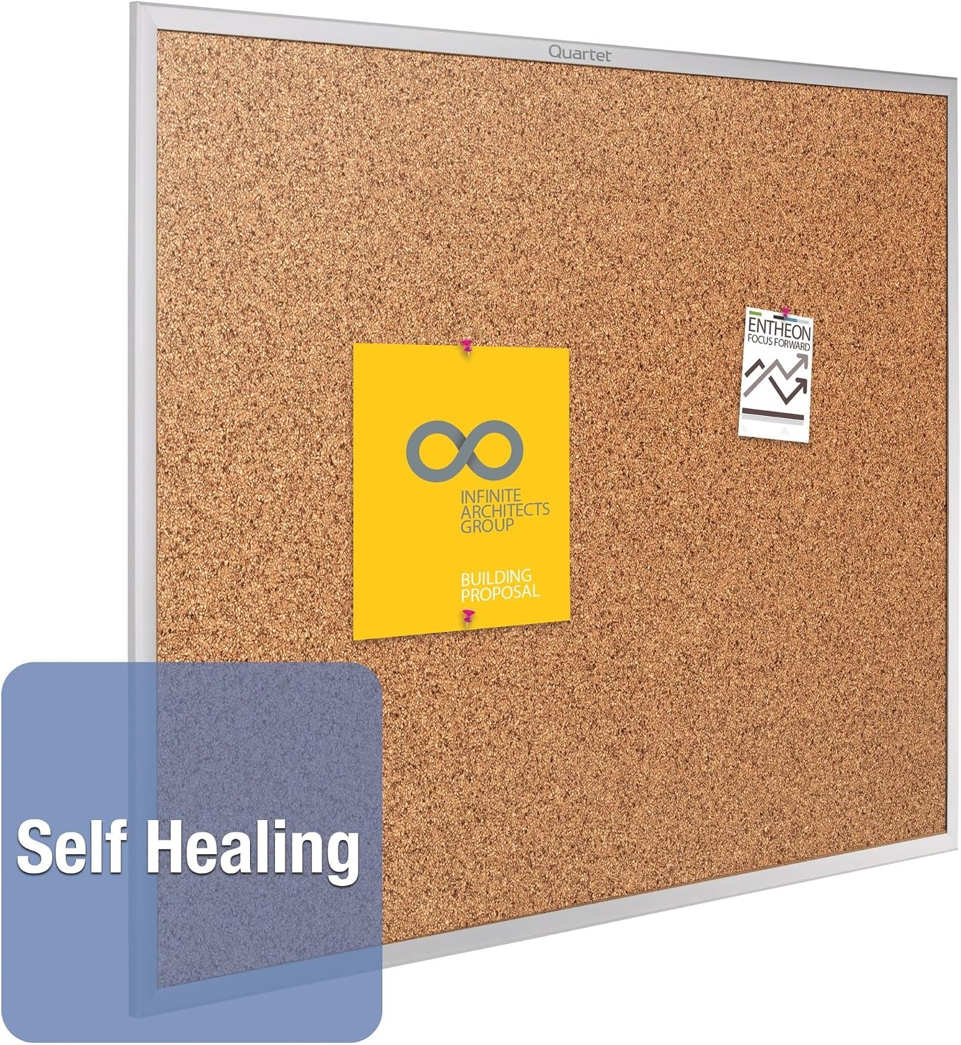 image:imageQuartet Cork Bulletin Board 24W x 18H Pin Board Black Aluminum Frame 2301BSilver