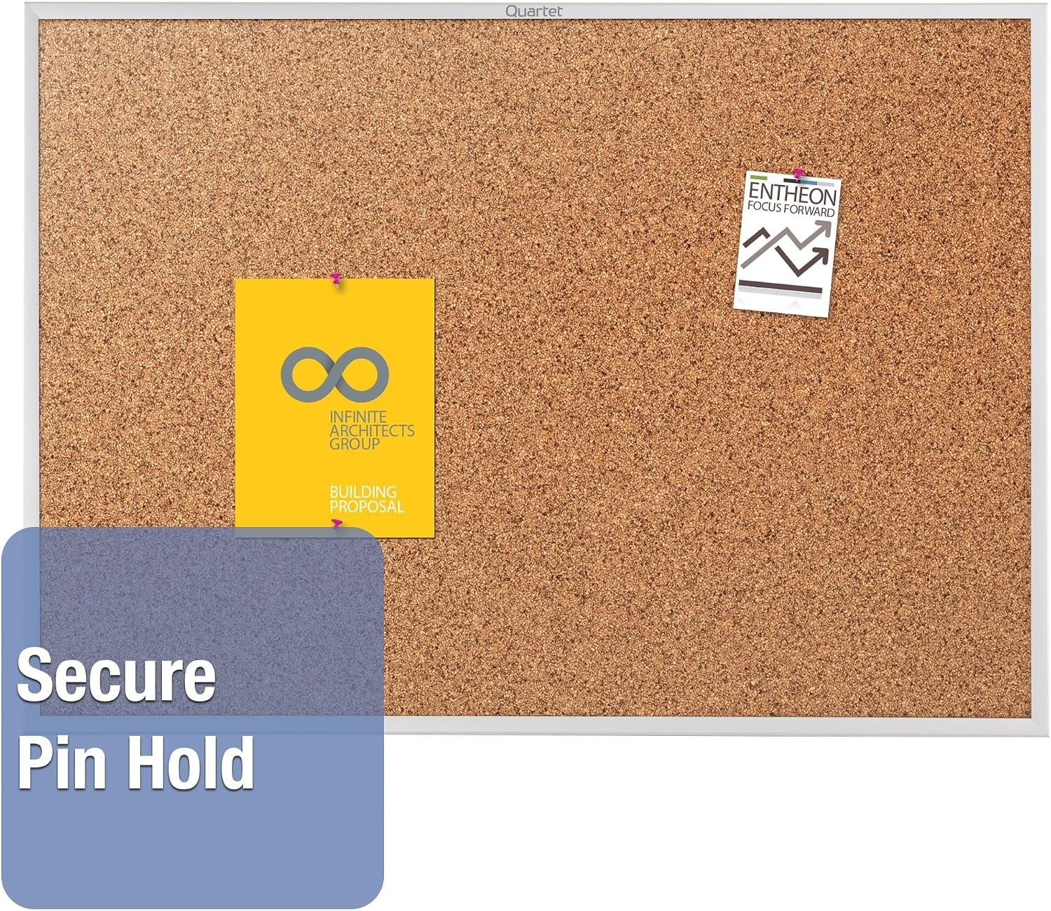 image:imageQuartet Cork Bulletin Board 24W x 18H Pin Board Black Aluminum Frame 2301BSilver
