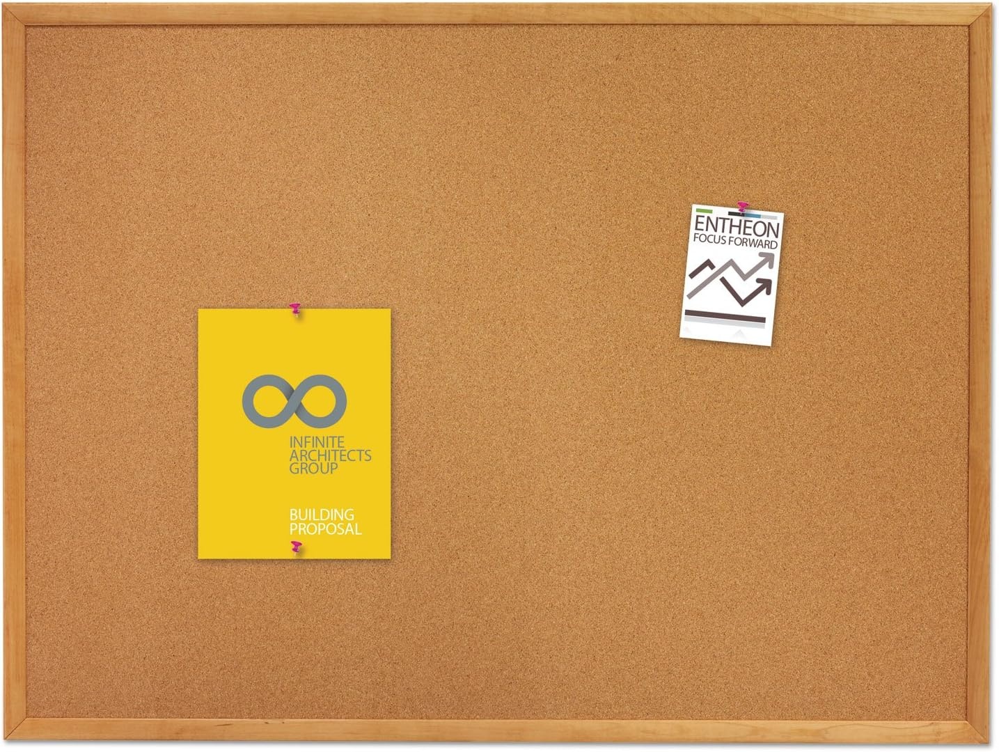 image:imageQuartet Cork Bulletin Board 96W x 48H Pin Board Oak Finish Frame 308