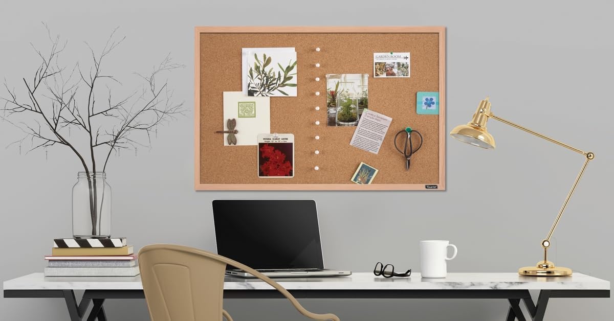 image:imageQuartet Cork Bulletin Board Framed Corkboard 2 x 3 Black Frame Message Board Vision Board MWDB2436BKOak Frame