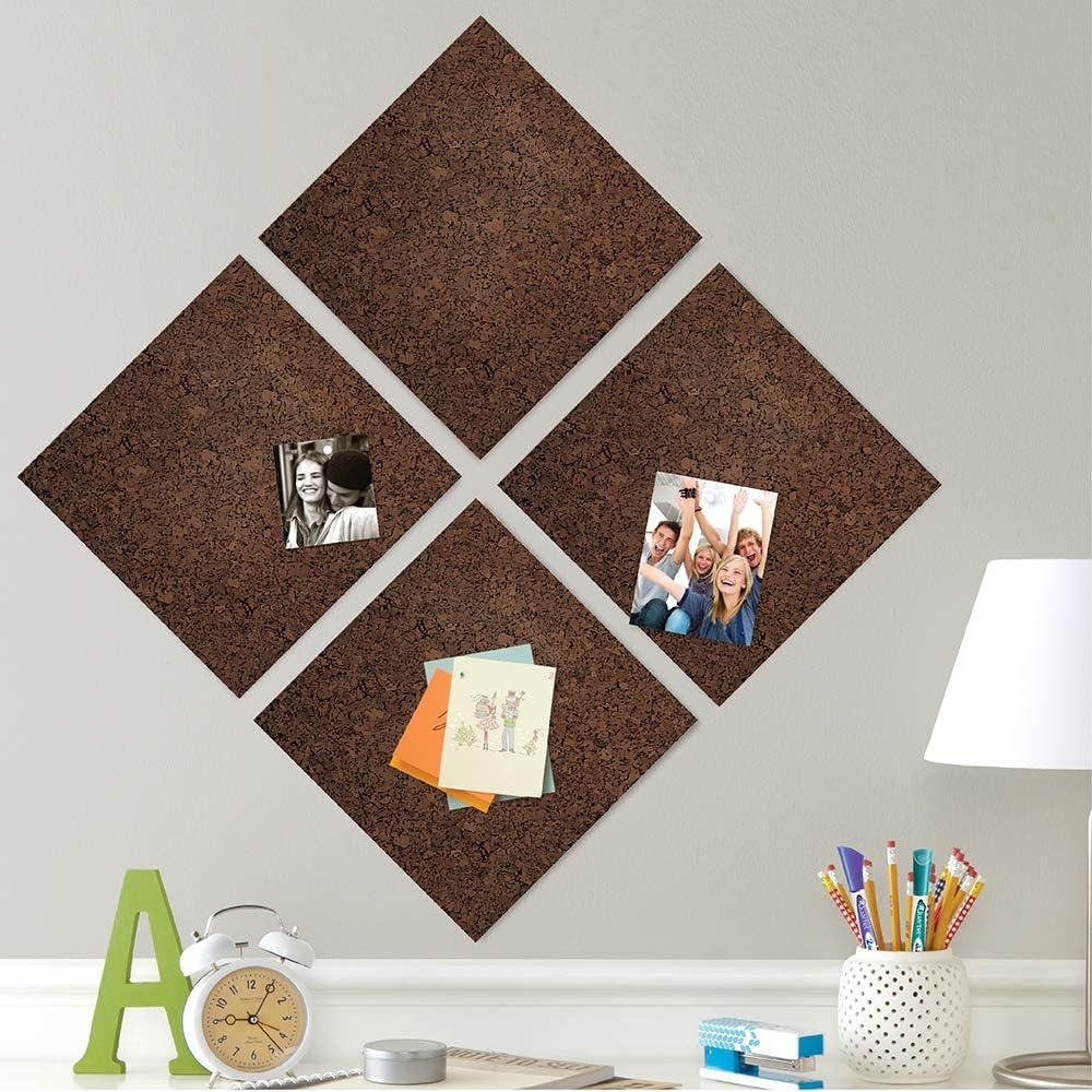 image:imageQuartet Cork Tiles Bulletin Board Cork Panels 12 x 12 x 316 Natural 4 Pack 102Dark