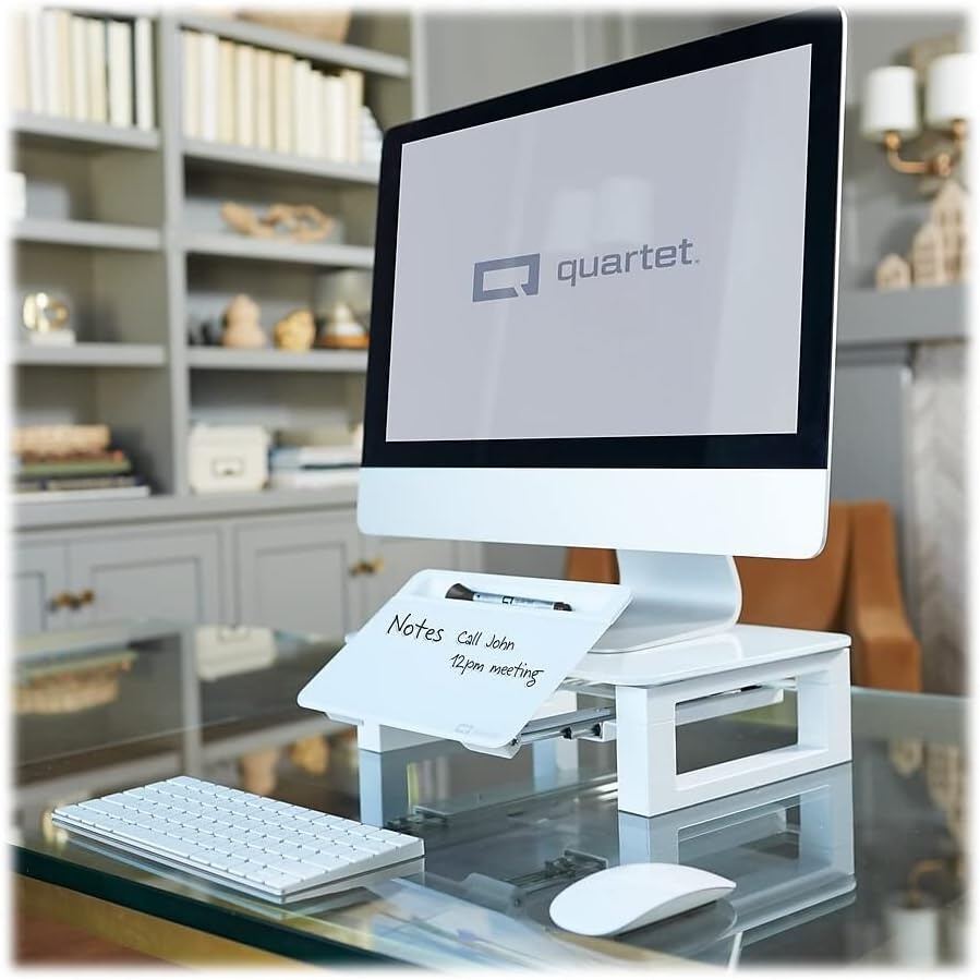 image:imageQuartet Desktop Glass Monitor Riser for Computer with DryErase Board Adjustable Height Q090GMRW01