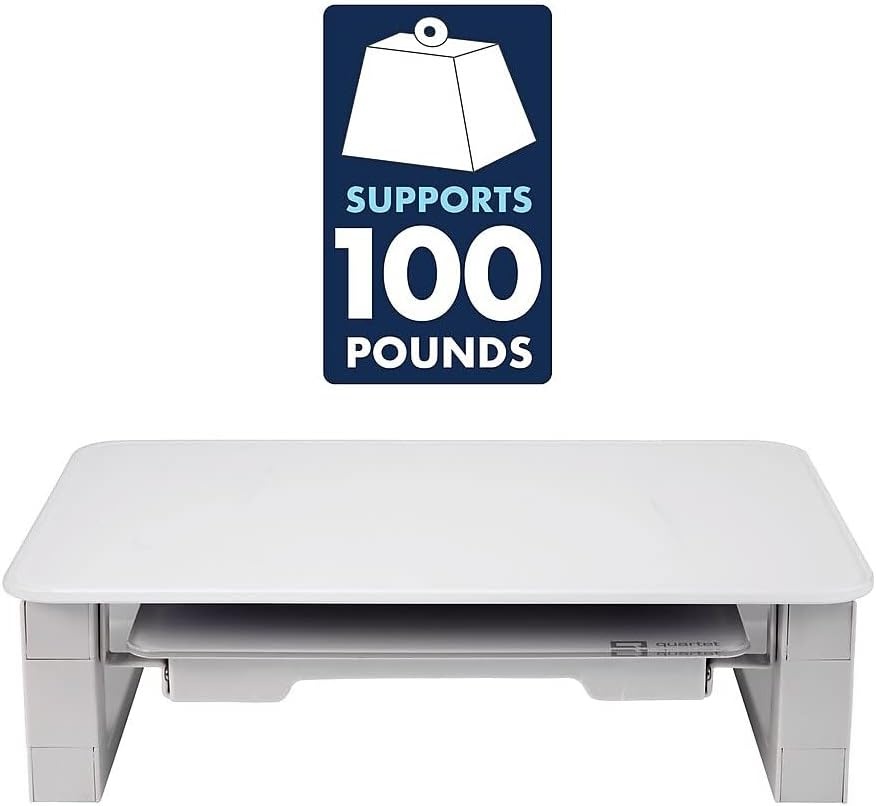 image:imageQuartet Desktop Glass Monitor Riser for Computer with DryErase Board Adjustable Height Q090GMRW01