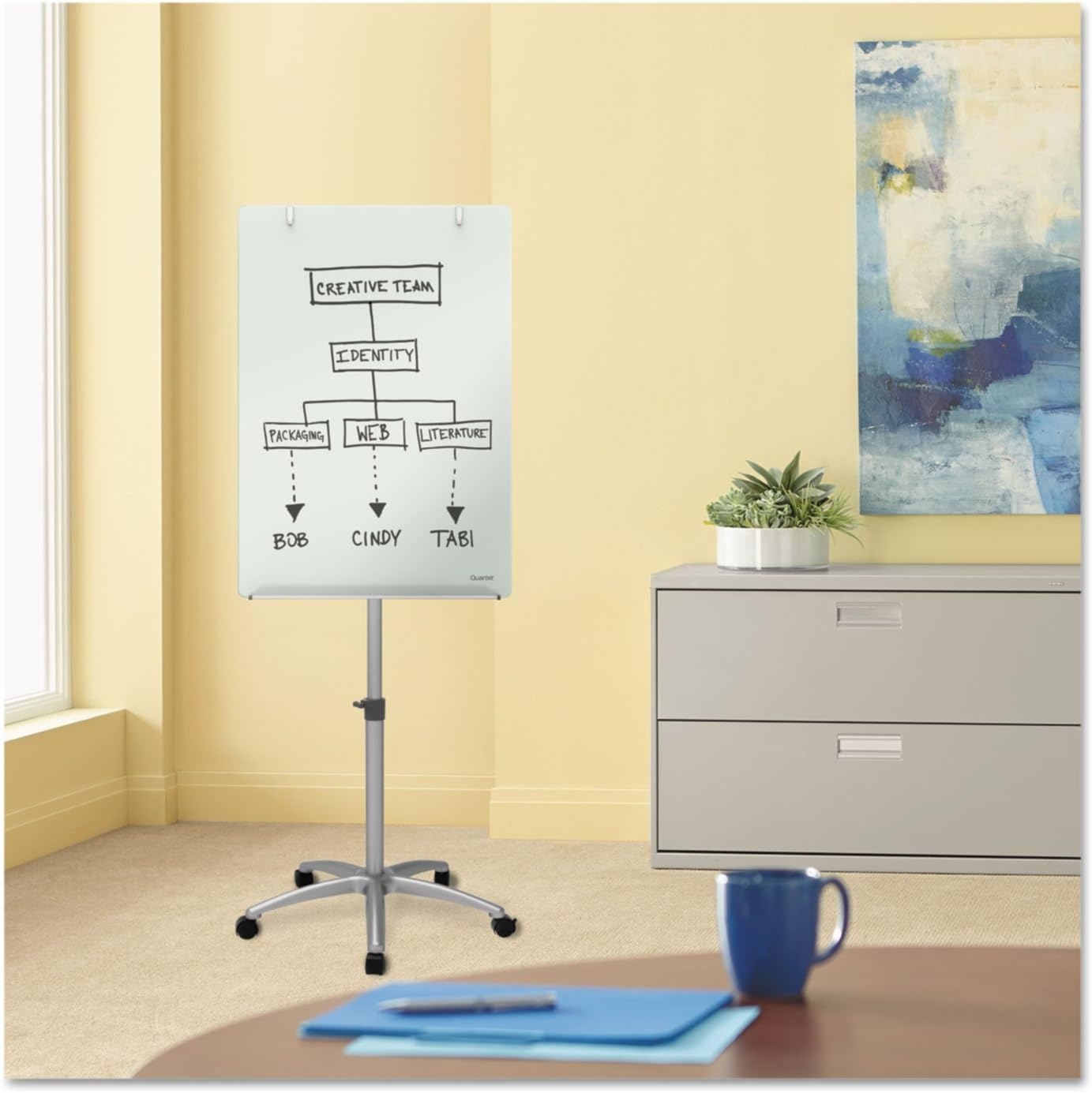 image:imageQuartet Easel Magnetic Glass Whiteboard 4 x 3 Reversible Portable Flip Chart Holder Infinity ECM43G36W x 67H