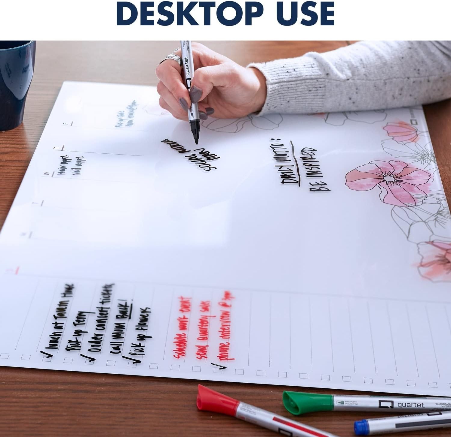 image:imageQuartet Glass Desktop Weekly Planner 17 x 22 Whiteboard Dry Erase Surface Clean Erase Includes 1 Dry Erase Marker White GDP2217WWeekly Planner Floral