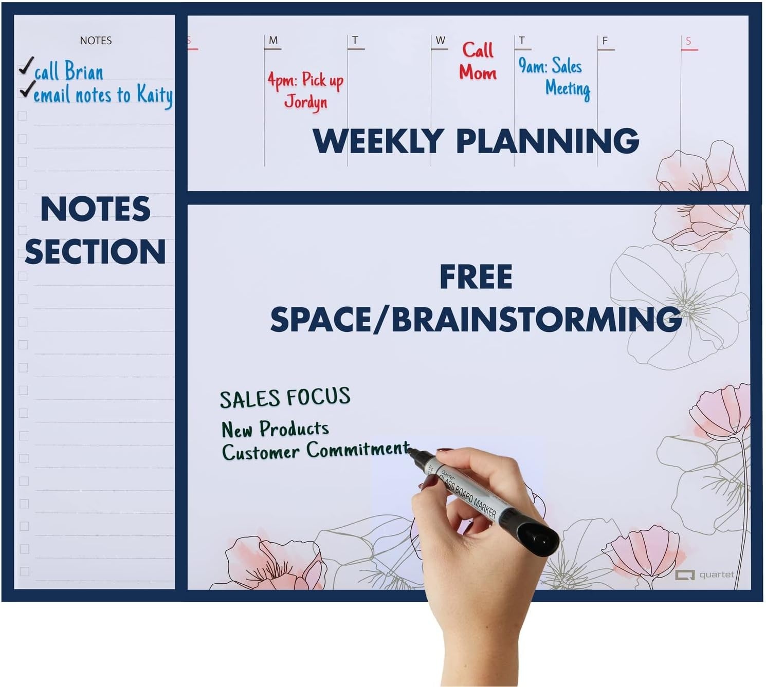 image:imageQuartet Glass Desktop Weekly Planner 17 x 22 Whiteboard Dry Erase Surface Clean Erase Includes 1 Dry Erase Marker White GDP2217WWeekly Planner Floral