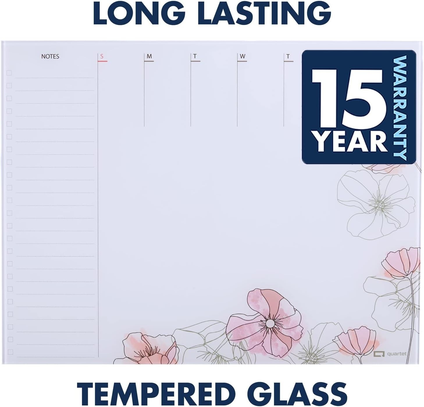 image:imageQuartet Glass Desktop Weekly Planner 17 x 22 Whiteboard Dry Erase Surface Clean Erase Includes 1 Dry Erase Marker White GDP2217WWeekly Planner Floral