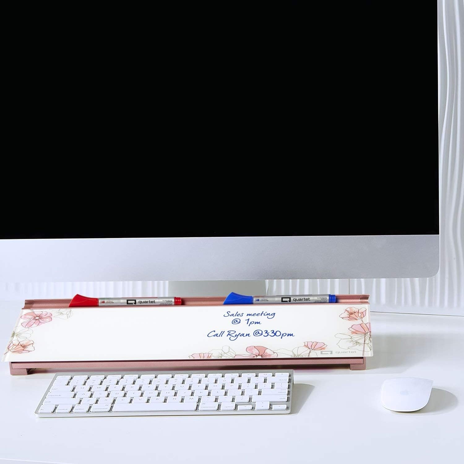 image:imageQuartet Glass Dry Erase White Board Desktop Computer Pad for Notetaking 18 x 6 Whiteboard Clean Erase Surface with Storage 1 Dry Erase Marker White Surface GDP186Floral