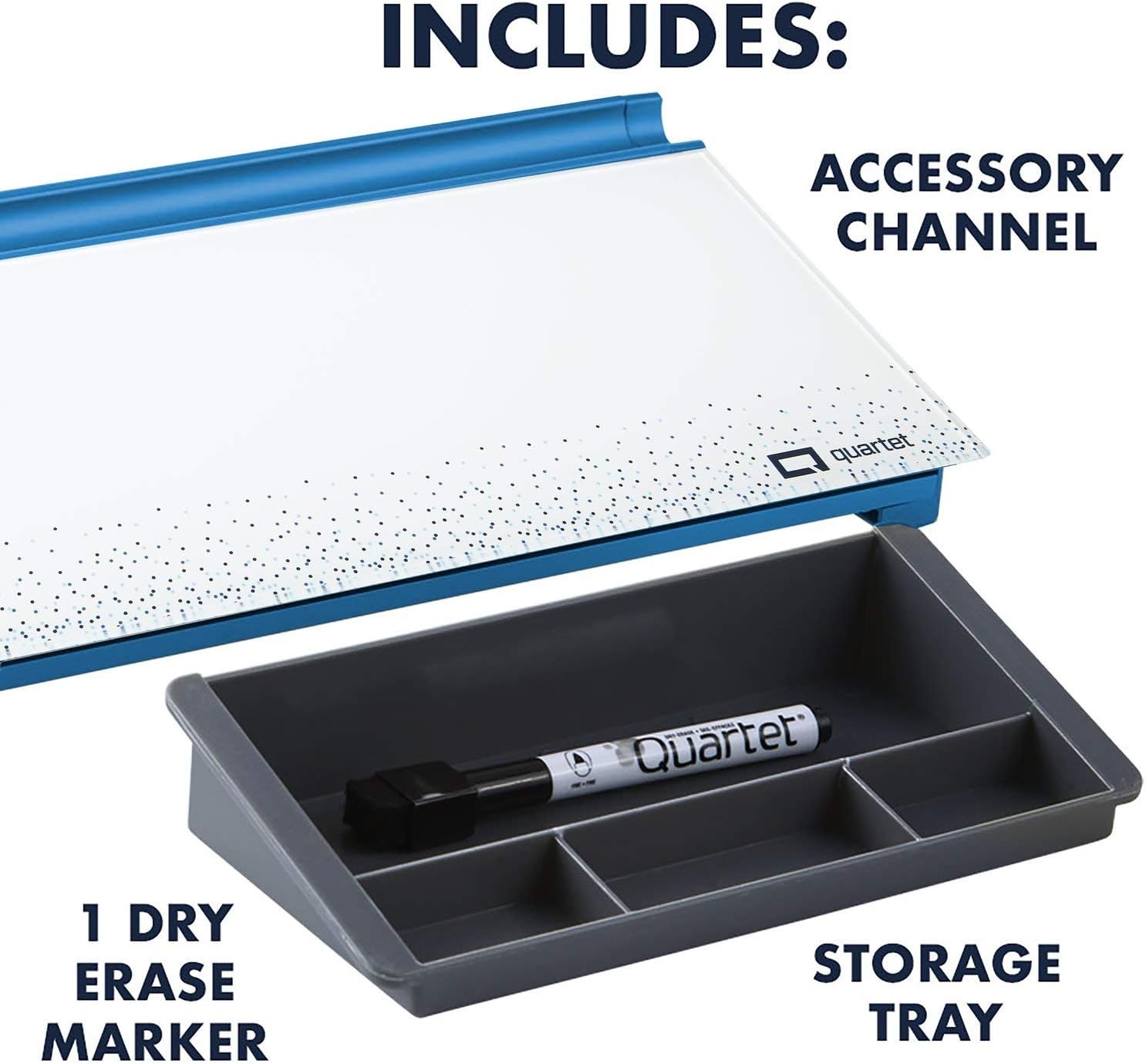 image:imageQuartet Glass Dry Erase White Board Desktop Computer Pad for Notetaking 18 x 6 Whiteboard Clean Erase Surface with Storage 1 Dry Erase Marker White Surface GDP186Dot