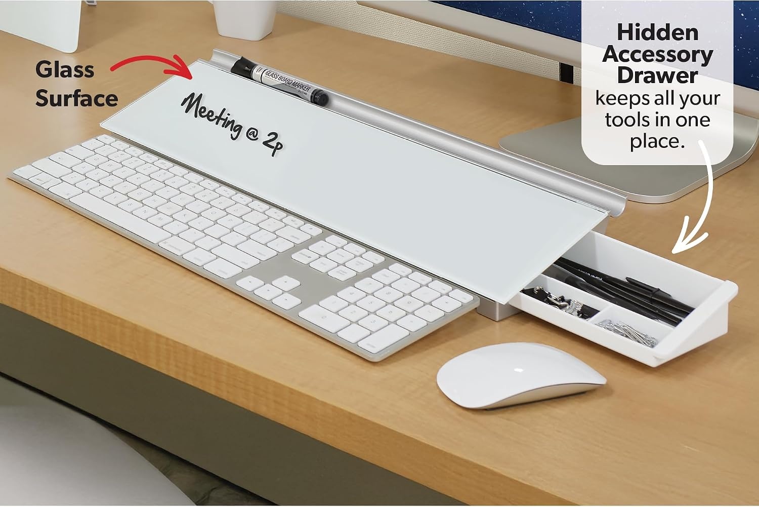 image:imageQuartet Glass Dry Erase White Board Desktop Computer Pad for Notetaking 18 x 6 Whiteboard Clean Erase Surface with Storage 1 Dry Erase Marker White Surface GDP186White