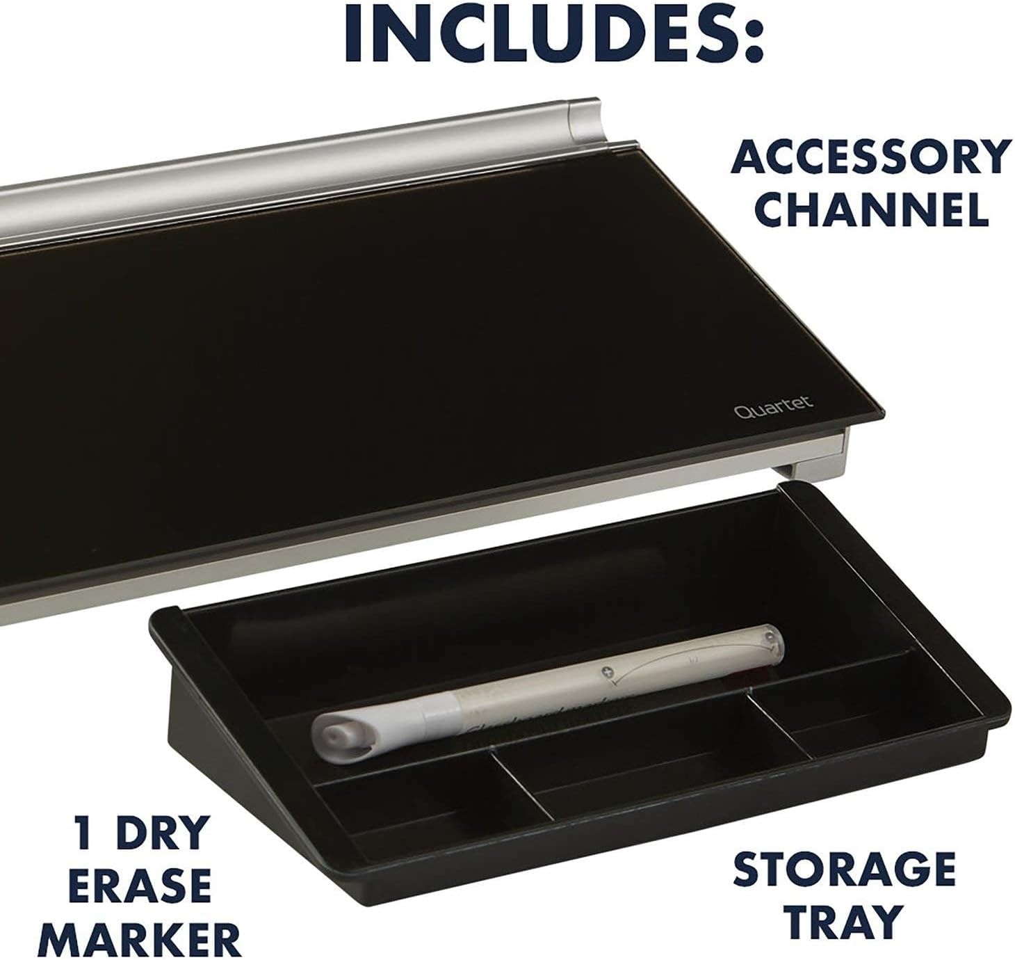 image:imageQuartet Glass Dry Erase White Board Desktop Computer Pad for Notetaking 18 x 6 Whiteboard Clean Erase Surface with Storage 1 Dry Erase Marker White Surface GDP186Black