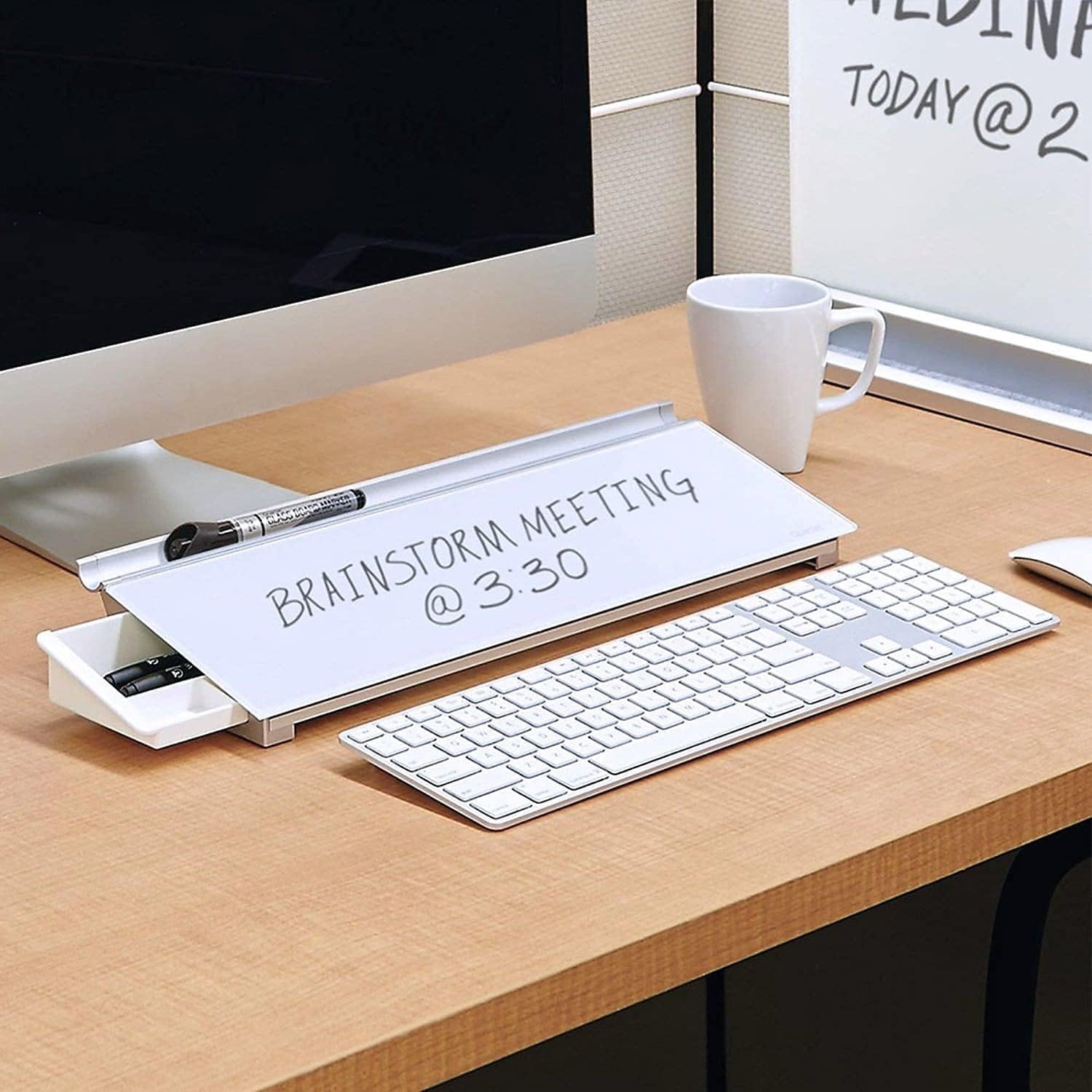 image:imageQuartet Glass Dry Erase White Board Desktop Computer Pad for Notetaking 18 x 6 Whiteboard Clean Erase Surface with Storage 1 Dry Erase Marker White Surface GDP186White