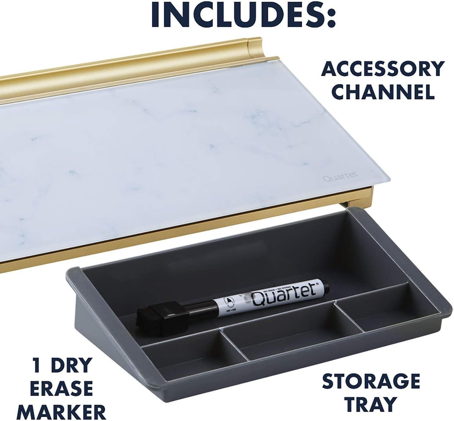 image:imageQuartet Glass Dry Erase White Board Desktop Computer Pad for Notetaking 18 x 6 Whiteboard Clean Erase Surface with Storage 1 Dry Erase Marker White Surface GDP186Marble