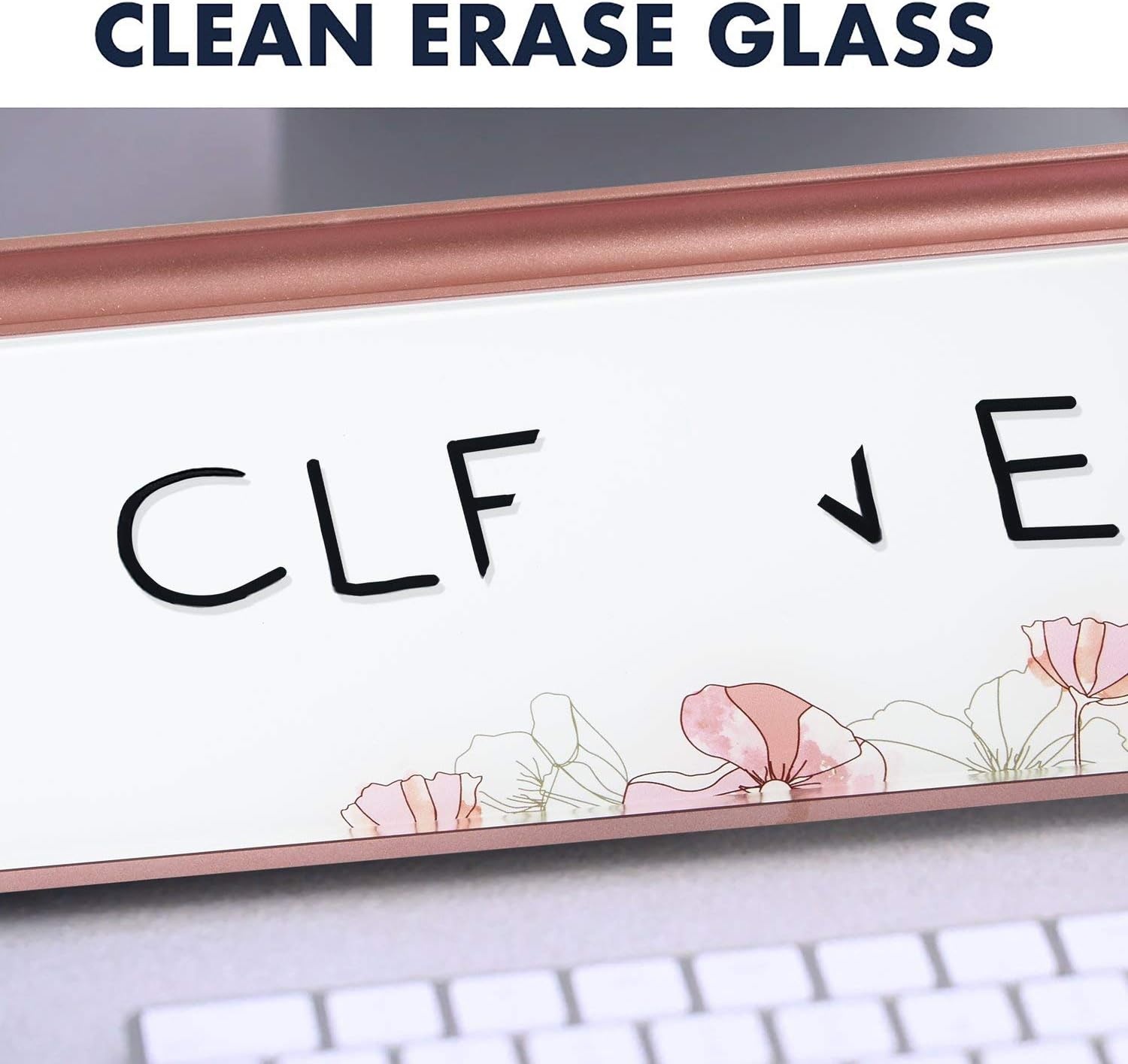 image:imageQuartet Glass Dry Erase White Board Desktop Computer Pad for Notetaking 18 x 6 Whiteboard Clean Erase Surface with Storage 1 Dry Erase Marker White Surface GDP186Floral