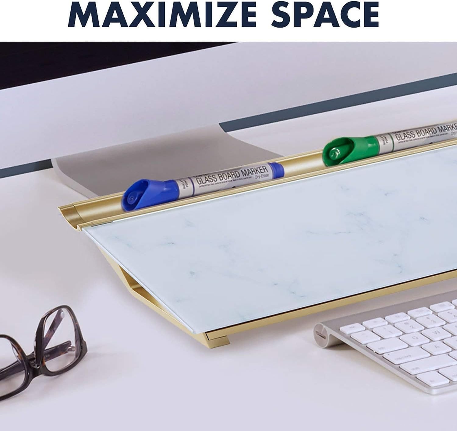 image:imageQuartet Glass Dry Erase White Board Desktop Computer Pad for Notetaking 18 x 6 Whiteboard Clean Erase Surface with Storage 1 Dry Erase Marker White Surface GDP186Marble