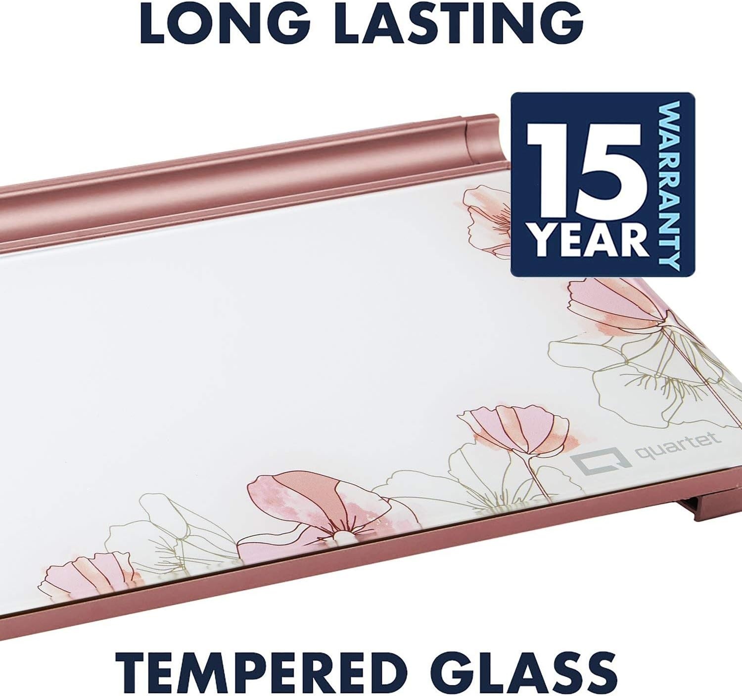 image:imageQuartet Glass Dry Erase White Board Desktop Computer Pad for Notetaking 18 x 6 Whiteboard Clean Erase Surface with Storage 1 Dry Erase Marker White Surface GDP186Floral