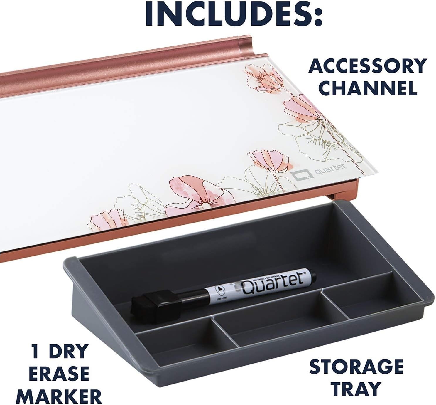image:imageQuartet Glass Dry Erase White Board Desktop Computer Pad for Notetaking 18 x 6 Whiteboard Clean Erase Surface with Storage 1 Dry Erase Marker White Surface GDP186Floral