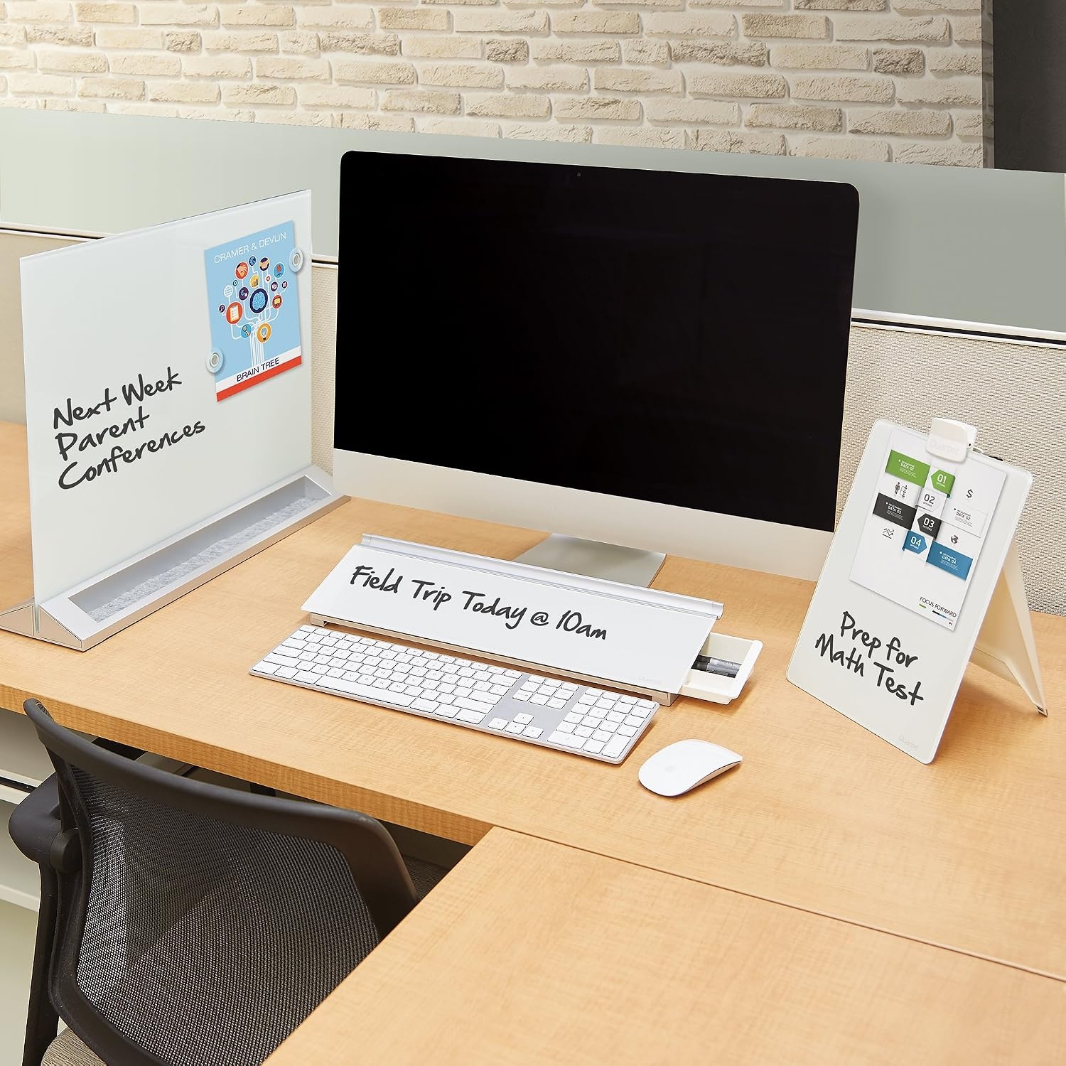image:imageQuartet Glass Whiteboard Desktop Panel Magnetic 17 x 23 Dry Erase Surface Includes Accessory Trays 1 Marker and 2 HighPower Magnets White GDP1723W