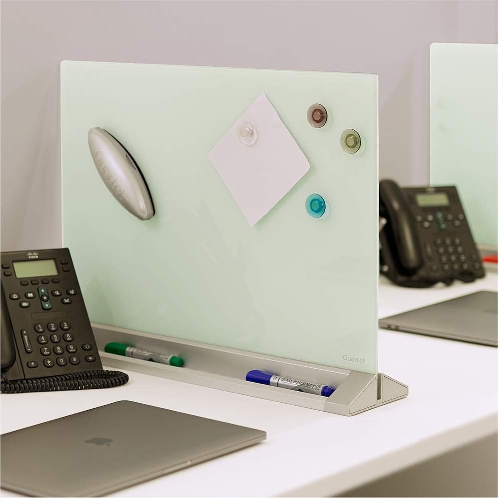image:imageQuartet Glass Whiteboard Desktop Panel Magnetic 17 x 23 Dry Erase Surface Includes Accessory Trays 1 Marker and 2 HighPower Magnets White GDP1723W