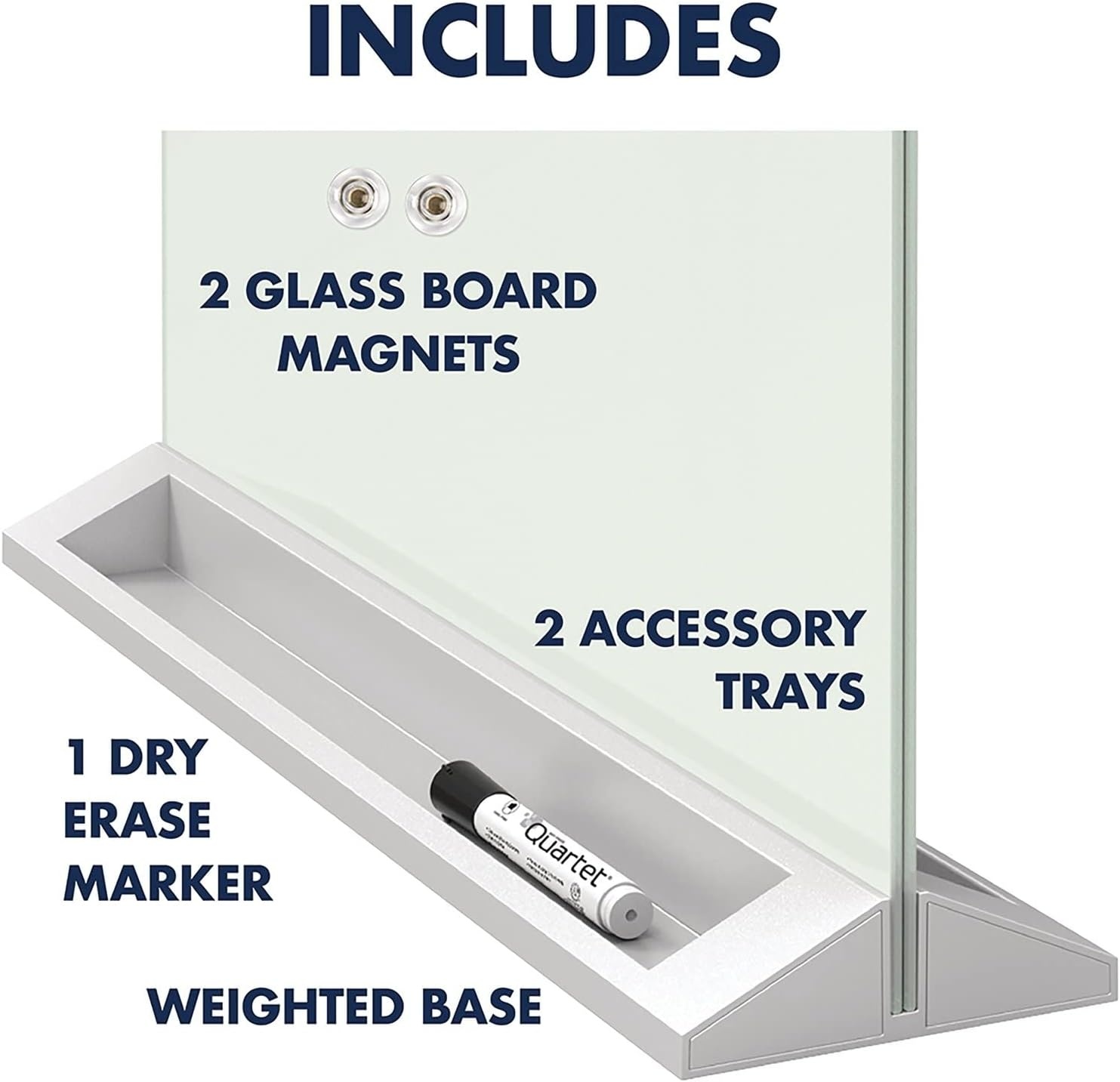 image:imageQuartet Glass Whiteboard Desktop Panel Magnetic 17 x 23 Dry Erase Surface Includes Accessory Trays 1 Marker and 2 HighPower Magnets White GDP1723W