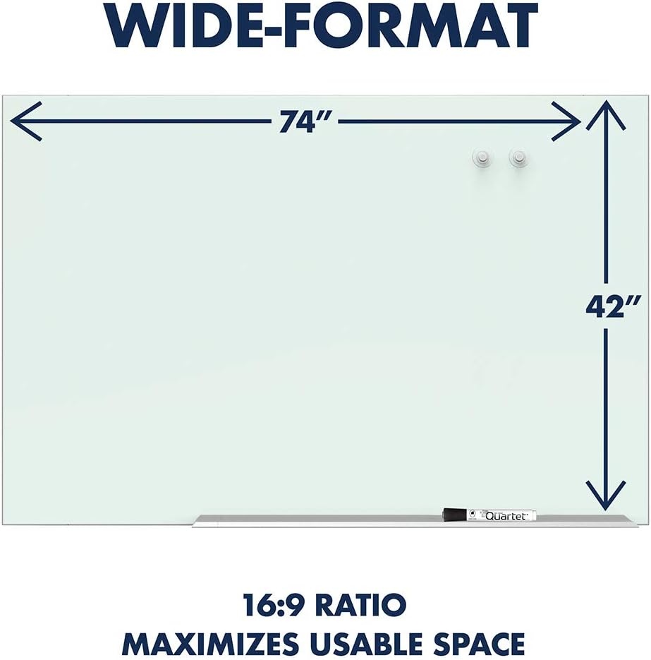image:imageQuartet Glass Whiteboard Magnetic Dry Erase White Board 50 x 28 Wide Format with Invisible Mount Black Aluminum Frame Evoque G5028BAElegant Frame
