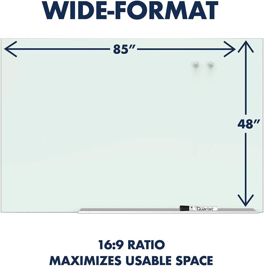 image:imageQuartet Glass Whiteboard Magnetic Dry Erase White Board 50 x 28 Wide Format with Invisible Mount Black Aluminum Frame Evoque G5028BAElegant Frame