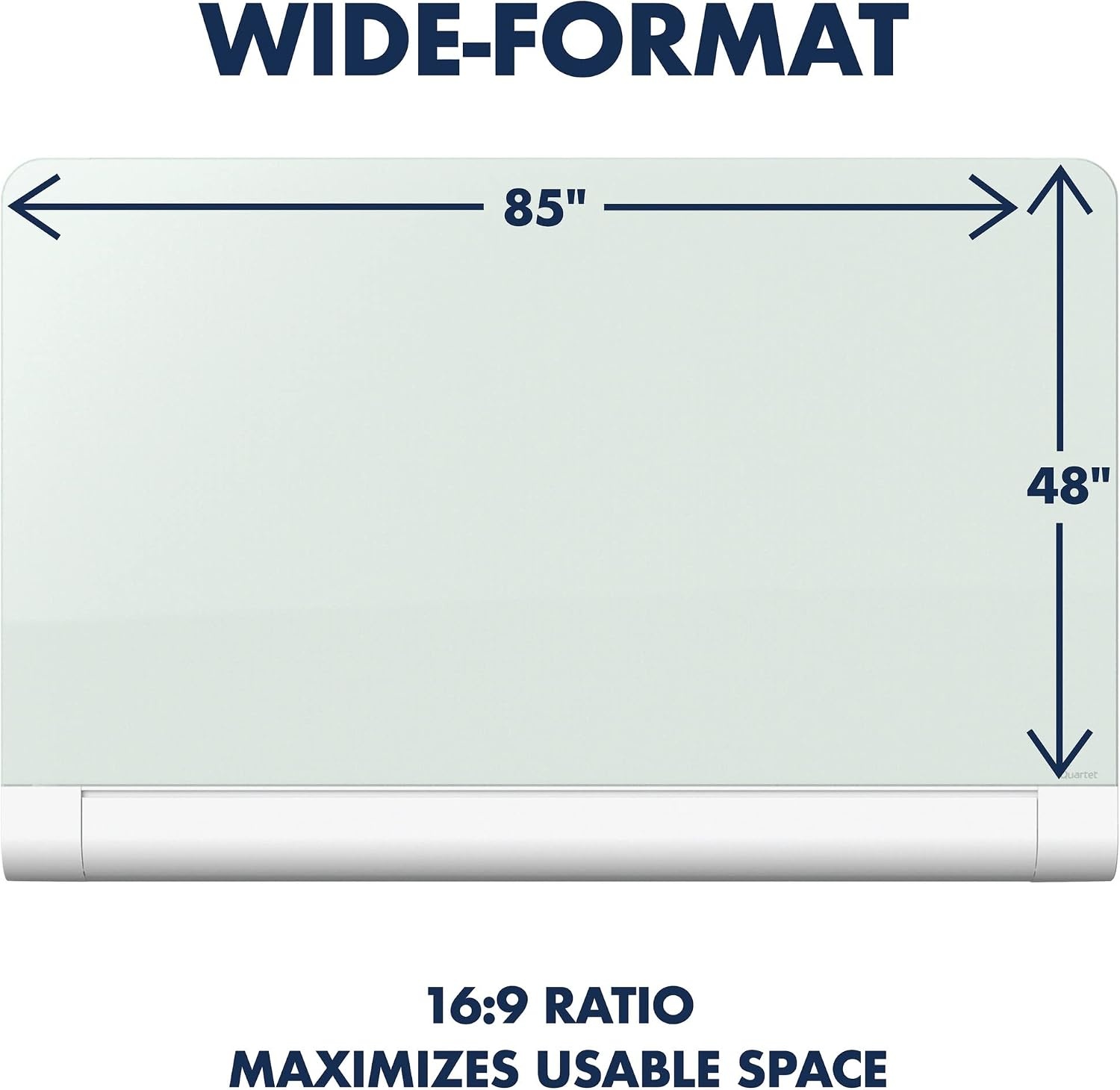 image:imageQuartet Glass Whiteboard Magnetic Dry Erase White Board 50 x 28 Wide Format with Invisible Mount Black Aluminum Frame Evoque G5028BAHidden Tray