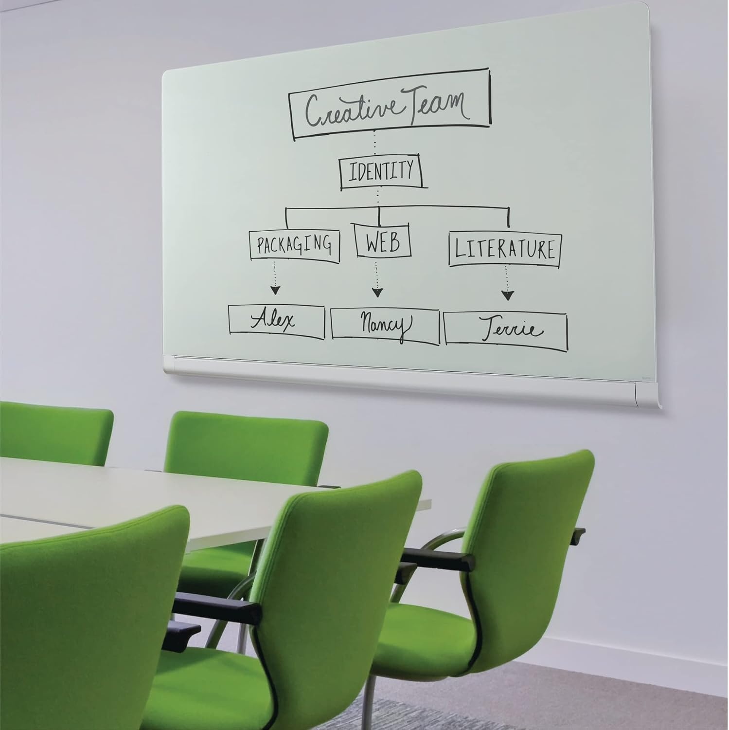 image:imageQuartet Glass Whiteboard Magnetic Dry Erase White Board 50 x 28 Wide Format with Invisible Mount Black Aluminum Frame Evoque G5028BAHidden Tray
