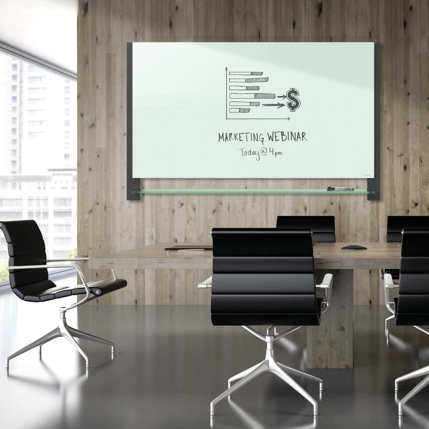 image:imageQuartet Glass Whiteboard Magnetic Dry Erase White Board 50 x 28 Wide Format with Invisible Mount Black Aluminum Frame Evoque G5028BALayered Look