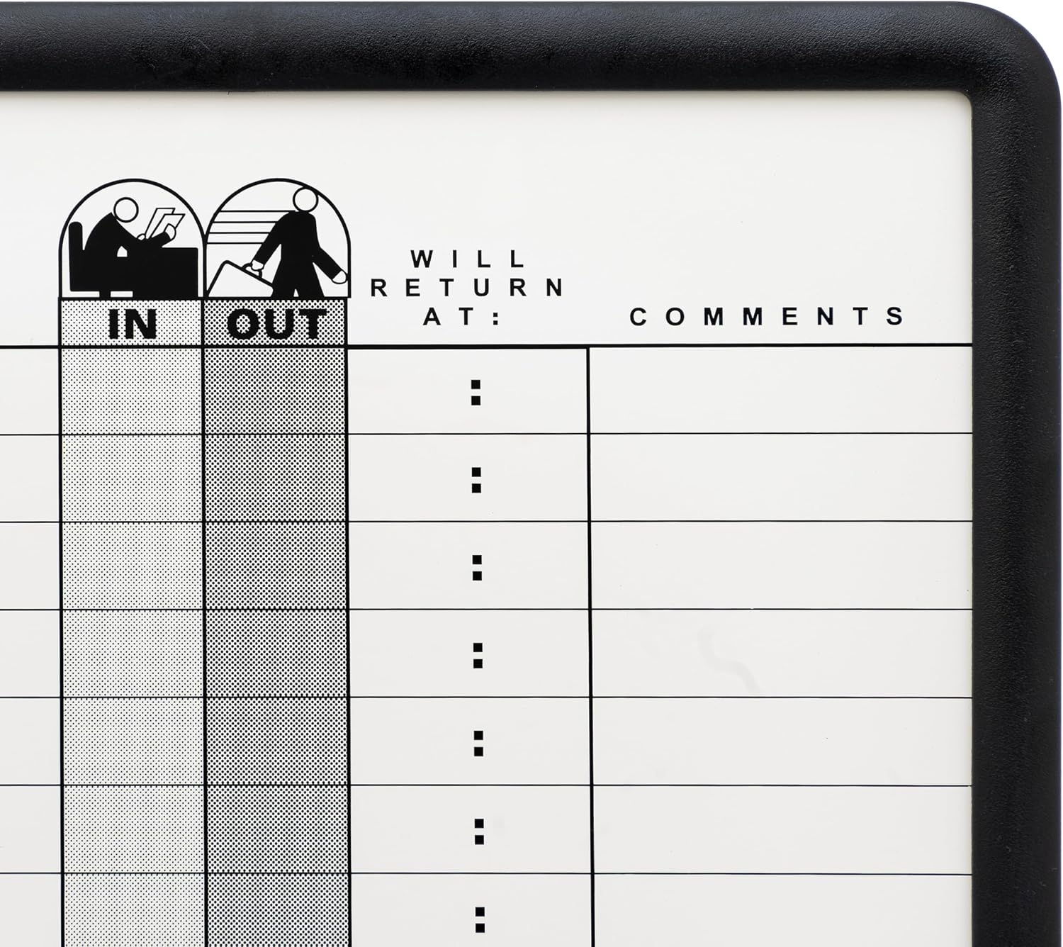 image:imageQuartet In and Out Dry Erase Magnetic Board 11W x 14H In amp Out Personnel Matrix for 18 Names DuraMax Porcelain Black Frame 75011W x 14H