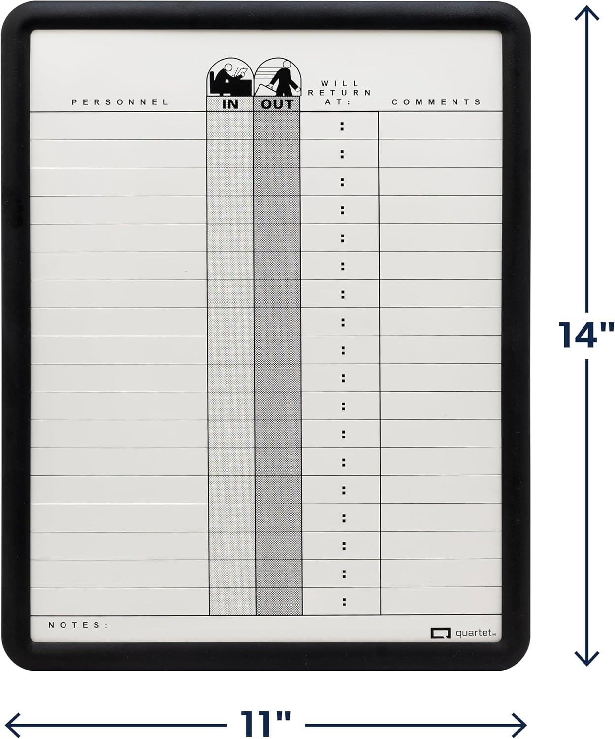 image:imageQuartet In and Out Dry Erase Magnetic Board 11W x 14H In amp Out Personnel Matrix for 18 Names DuraMax Porcelain Black Frame 75011W x 14H