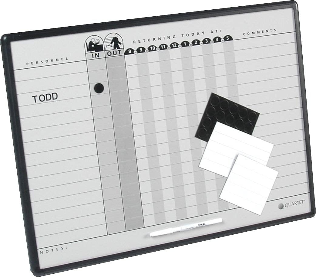 image:imageQuartet In and Out Dry Erase Magnetic Board 11W x 14H In amp Out Personnel Matrix for 18 Names DuraMax Porcelain Black Frame 75024W x 18H