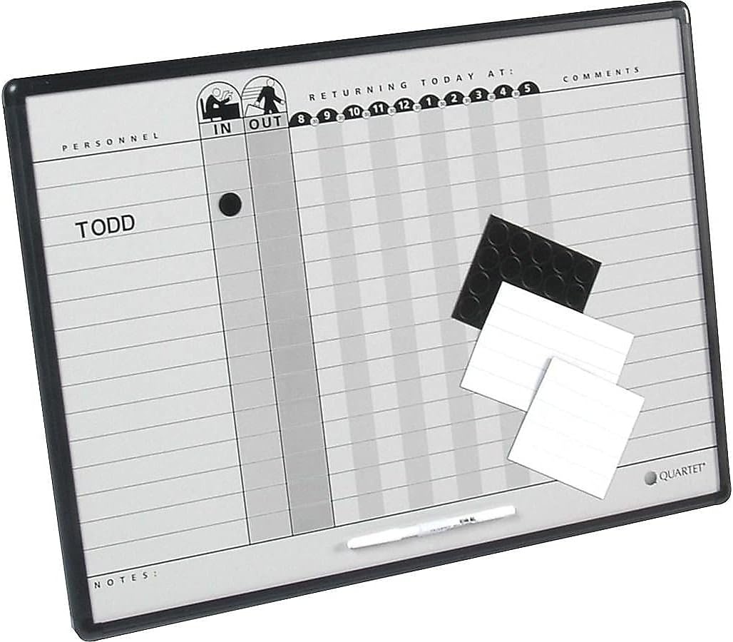 image:imageQuartet In and Out Dry Erase Magnetic Board 11W x 14H In amp Out Personnel Matrix for 18 Names DuraMax Porcelain Black Frame 75024W x 18H