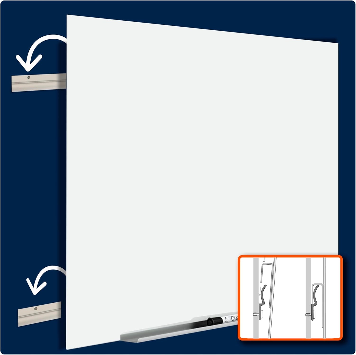 image:imageQuartet Magnetic Glass Dry Erase White Board 8 x 4 AntiGlare Whiteboard for Wall InvisaMount Frameless White Q019648F03IMWAntiGlare