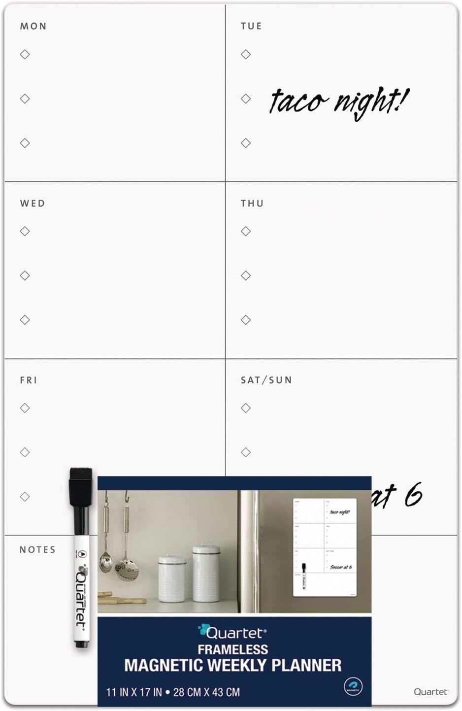 image:imageQuartet Magnetic Weekly Planner Dry Erase Board 11 x 17 Small White Board for Fridge Home School Supplies or Home Office Decor Frameless Includes 1 Dry Erase Marker 63540