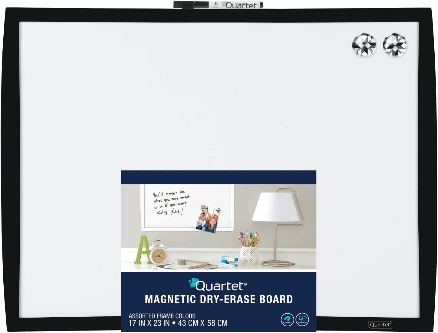 image:imageQuartet Magnetic Whiteboard 17 x 23 Small White Board for Wall Dry Erase Board for Kids Perfect for Home Office amp Home School Supplies 1 Mini Dry Erase Marker 2 Magnets Black Frame 34608BK